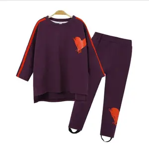 Sweat-shirt à la mode pour enfants, 2020, vêtements pour enfants, fille violet, cœur, ensemble 2 pièces, noir, 4-9T, collection automne hiver