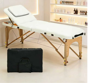 Foldable Massage Table Adjustable Backrest Wooden Frame <b>Portable</b> Therapy <b>Bed</b> for Salon Hotel Clinic - Product Image 3