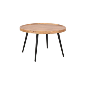 Table basse ronde en bois d'acacia massif avec finition naturelle et pieds en fer enduit de poudre noire pour salon rustique moderne - Product Image 3