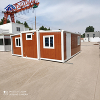 Casa Contenedor Expandible Moderna de 20 pies/40 pies con Revestimiento de Madera, Puerta de Vidrio y Doble Ala, Villa Modular Prefabricada para Jardín