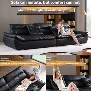 أريكة مقطعية سوداء عتيقة حديثة من الجلد الطبيعي ذات مقعد عريض للغاية من الطبقة الأولى من جلد البقر غرفة المعيشة العميقة طراز نورمكور - Product Image 4