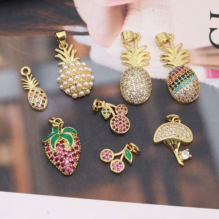 Mini 18k Gold Plated CZ Stone Tropical Fruit Charm Pendants
