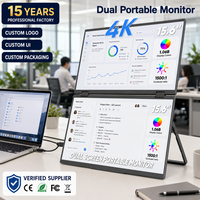 Moniteur portable 4K 15,6 pouces à triple écran IPS, luminosité 360 cd/m², Type-C PD45W, haut-parleur intégré, rotation par gravité, pour usage professionnel