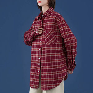 Camicetta da <span class=keywords><strong>donna</strong></span> in pile caldo e spesso a maniche lunghe Top Casual rosso per stile Vintage estivo con Logo frontale per l'<span class=keywords><strong>autunno</strong></span> e l'<span class=keywords><strong>inverno</strong></span> - Product Image 1