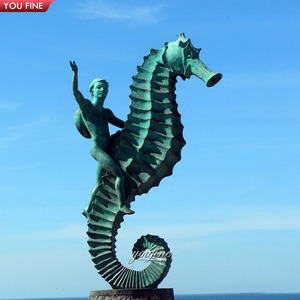 Statue de <span class=keywords><strong>hippocampe</strong></span> en bronze YOUFINE, patine verte, sculpture de vie marine pour la décoration de jardins en bord de mer et de piscines de complexes hôteliers - Product Image 4