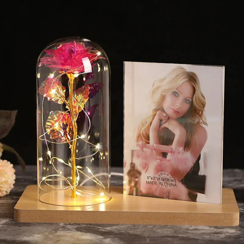 RubySub Custom Eternal Rose LED Lamp Wood Digit Sublimation Photo Frame Blanks For Lovers