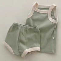 Ensemble 2 pièces d'été style coréen pour bébé et nourrisson : débardeur sans manches en coton et short, tenue unisexe en tricot côtelé fin pour tout-petit, vente en gros