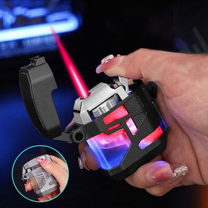 Encendedor DEBANG Rojo Resistente al Viento, Encendedor de Cigarrillos y Cigarros con Luz LED de Colores, Encendedor Metálico Recargable de Gas, Portátil - Product Image 2