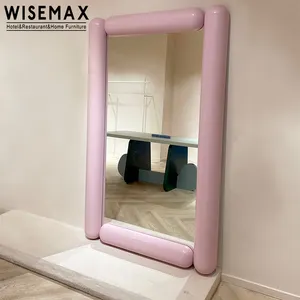 WISEMAX FURNITURE Modern home decor Rectangle stick shape full length mirror Wooden side pink long floor mirror for living room