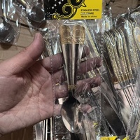 Service de Couverts en Acier Inoxydable de Luxe Plaqué Or avec Manche Gaufré, Ensemble de 6 Pièces pour le Moyen-Orient (Cuillère, Fourchette et Couteau)