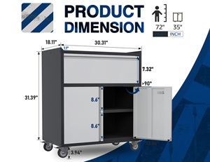 Armoire de rangement mobile pour outils en métal bicolore semi-haute à 4 roues pour garage, noir et gris, OEM disponible - Product Image 4