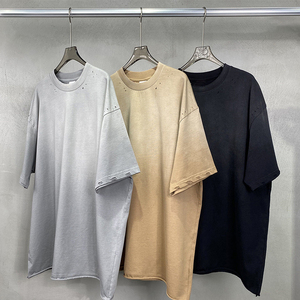 เสื้อยืดแนวสตรีทไซส์ใหญ่แนววินเทจของผู้ชายเสื้อ250GSM คอกลมแนววินเทจแบบมีรอยขาดกรดซักเสื้อผ้าแนวสตรีท - Product Image 2
