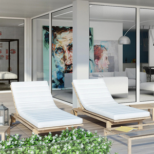 Canapé-lit d'extérieur avec table basse, lit de soleil individuel en teck imperméable pour jardin, inclinable et réglable, avec support métallique - Product Image 4