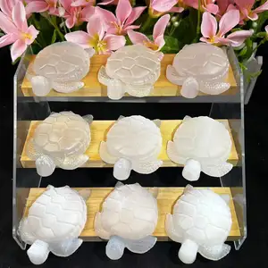 Wholesale Good Flash White Selenite Tortoise Natural Crystal Carving Animal Folk Craft For Decoration