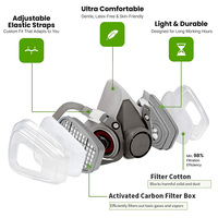 Masque à gaz demi-visage Protection Shield CF6200 avec double filtre KN95, lunettes de protection, haute filtration pour la peinture, le polissage, la découpe