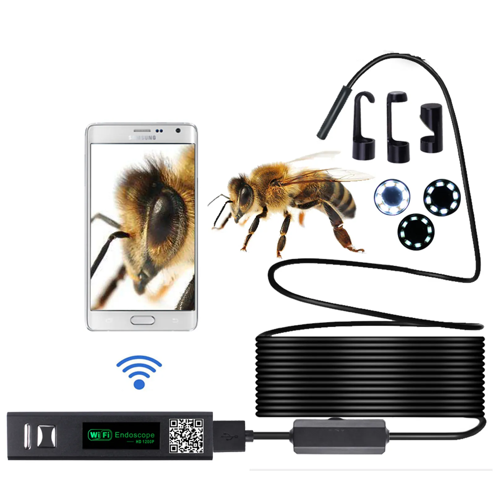 Wireless Endoscope for Automotive Inspection Semi-Rigid Flexible Waterproof 2.0MP Compatible Android iOS WiFi Borescope Camera