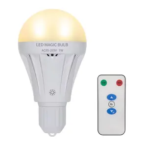 Lampu LED isi ulang 7W 2200mAH cadangan baterai dengan Remote Control bohlam darurat lampu Kemah portabel untuk BBQ