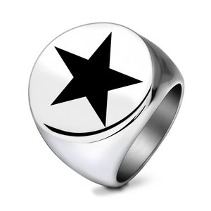 Anillo Redondo de Acero Inoxidable para Hombre, 22MM, Grabado Láser con Estrella de Cinco Puntas, Color Dorado, Joyería de Moda, Regalo - Product Image 5