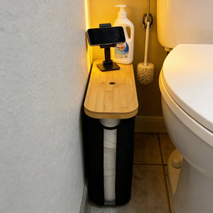 ตะกร้าใส่กระดาษชำระสำหรับใส่กระดาษทิชชู่ภาชนะใส่เอกสารขนาดกลางที่วางส้วมจัดระเบียบได้ถึง9เมกะม้วนพร้อมฝาไม้ไผ่ - Product Image 4