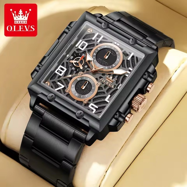 OLEVS 2958 Fashion Quartz Watch Square-dial Stainless Steel Watchband Date Display Wristwatch Calendar Luminous Waterproof Clock