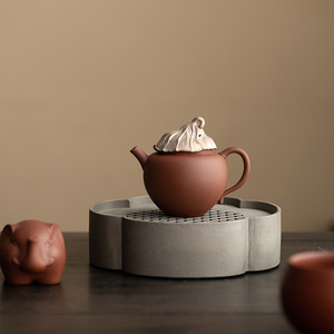 Tetera de arcilla púrpura Da'an Hall con tapa de loto envejecido y detalles en plata, juego de tetera individual para ceremonia del té, ideal para regalo. - Product Image 2