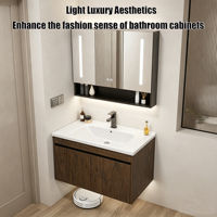Meuble de salle de bain moderne en aluminium style ferme avec lavabo en céramique intégré, miroir intelligent et grand rangement pour appartement