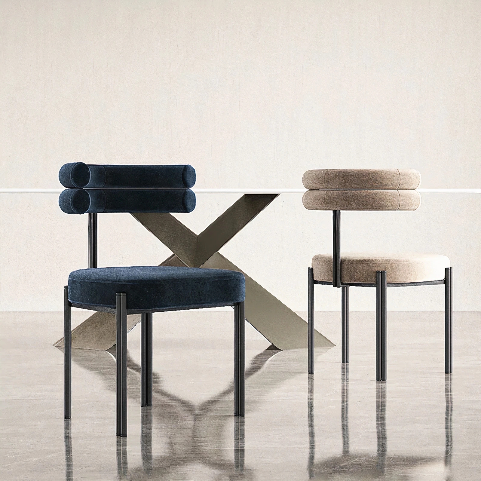Restaurant Nordic velvet chair modern home furniture round metal legs dining room chairs
