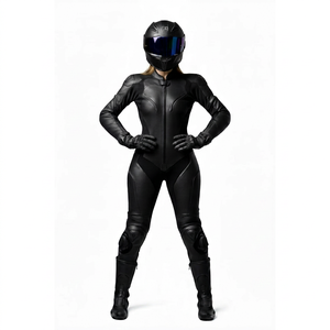 Traje de Motociclismo de Cuero Negro para Mujer - Equipamiento de Pista con Protección CE - Product Image 1