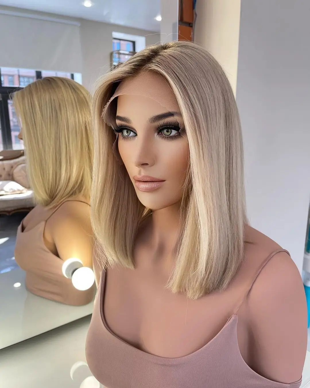 Hot Sale Silk Straight Bob Cut Jewish European Human Hair Highlight Platinum Blonde Lace Front Wigs Natural Hairline For Women