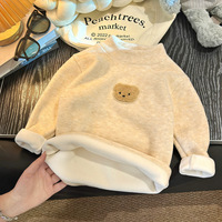 Haut thermique pour enfants en polaire doublé, col semi-montant, en velours doux avec patch animal de dessin animé Koala, couche de base intérieure chaude