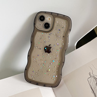 Pour iPhone 13pro étui mignon bouclés cadre ondulé Transparent paillettes étui de téléphone pour iPhone 16 ondulé bouclés étui Protection complète de l'appareil photo