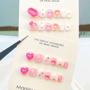 Uñas Postizas para Niñas, 12 Piezas, Diseño de Dibujos Animados, Conejo, Oso, Flor, Lazo, Caramelo, para Niñas de 3 a 6 Años, Removibles, Reutilizables, Venta al Por Mayor - Product Image 2