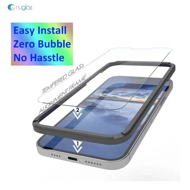 Easy Installation with Applicator Tempered Glass Screen Protector for iPhone 1213 14 15 Pro Max with Guide Frame