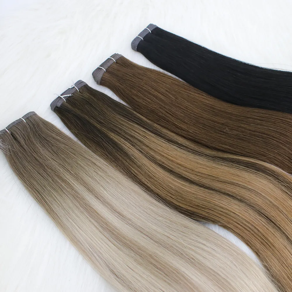 Usine En Gros Ombre Ash Blonde Balayage Russe Remy Flat Track Cheveux Trame Extensions