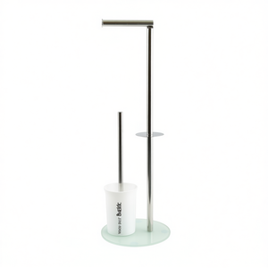 Soporte de Escobilla de Inodoro de Columna, Acero Inoxidable, Base Ovalada de Cristal, Gris Paloma, 32.5 cm de Longitud - Product Image 2