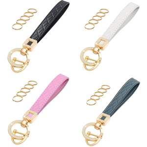 Porte-clés en cuir pour poignet, porte-clés de voiture avec 5 anneaux porte-clés et anneau en D anti-perte - Product Image 1