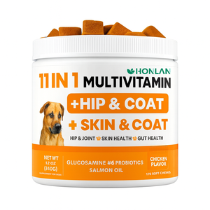 Multivitamines à mâcher pour chien 11 en 1 avec glucosamine, suppléments vitaminiques pour chien, chondroïtine pour la santé des hanches et des articulations, soutien immunitaire. - Product Image 1