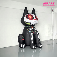 Chat noir gonflable personnalisé de 3 mètres en forme de crâne de sucre, pour l'affichage lors des événements du festival du Día de los Muertos
