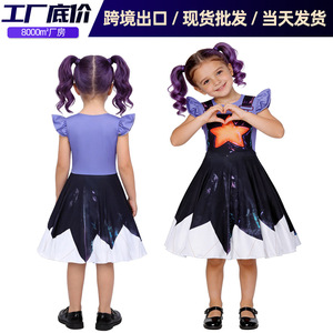 Vestido de poliéster con estampado de dibujos animados y mangas de volantes de Bobby's Game Time para niñas, ideal para cosplay. - Product Image 5