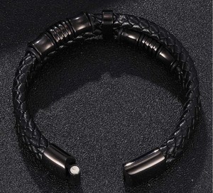 เครื่องประดับสร้อยข้อมือสแตนเลสสร้อยข้อมือหนังผู้ชายสีดำ - Product Image 4