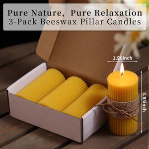 Juego de 3 Velas de Pilar Acanaladas de Cera de Abeja y Parafina Natural Pura, Sin Perfume, de Larga Duración (<span class=keywords><strong>105</strong></span> <span class=keywords><strong>Horas</strong></span>), para Navidad y Hogar, Precio de Fábrica - Product Image 6