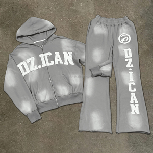 Survêtements de haute qualité, pantalon de survêtement à jambe droite brodé et ensemble de sweat-shirt, survêtement pour homme personnalisé avec fermeture éclair, lavage à l'acide, fabricant - Product Image 1