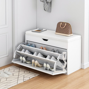 Moderno Organizzatore di Lusso per la Casa, Mobile Portascarpe <span class=keywords><strong>in</strong></span> <span class=keywords><strong>Legno</strong></span> Bianco, Armadio Rotante per Scarpe con Panca - Product Image 1