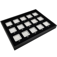 Boîte à boutons-pression carrée blanche 15 emplacements avec plateau de présentation en MDF noir et organiseur de pierres précieuses en cuir PU pour salon de gemmologie