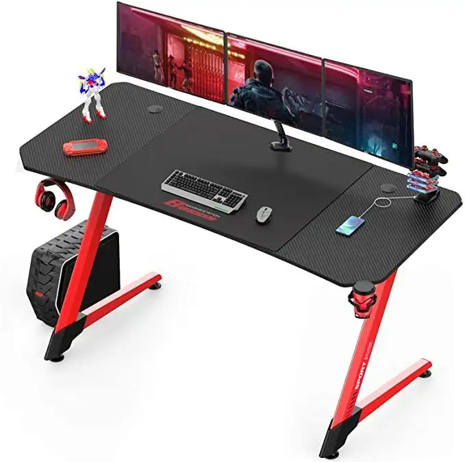 2021 High Quality Big Z Shape Adjustable RGB Lighting PC Computer Office Desk Racing Gaming Table and Chair Combo Set for Gamer
