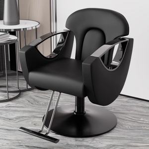 High - End Hair Salon <b>Chair</b>, Black Upholstered Barber <b>Chair</b> with Golden Accents, Adjustable Styling <b>Chair</b> for Professional Salon - Product Image 4