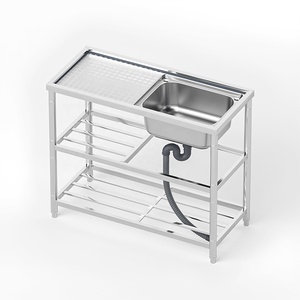 Évier autoportant en acier inoxydable, station de travail commerciale à bassin unique, évier de <span class=keywords><strong>cuisine</strong></span> à trou unique avec étagère de rangement - Product Image 5