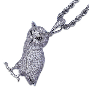 Hiphop 18K Gold Plated Iced Out Zircon <strong>Owl</strong> Pendant <strong>Necklace</strong> Blingbling Fashion Pendant <strong>Necklaces</strong> - Product Image 2