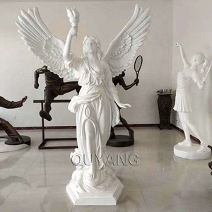 Statue d'ange priant à ailes en marbre classique personnalisée, sculptée à la main, sculpture de jardin en pierre pour décoration extérieure - Product Image 5