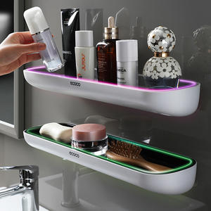 Étagère murale de salle de bain Ecoco 50x30cm, étagère d'angle rectangulaire avec éclairage LED pour articles de toilette et savon - Product Image 1